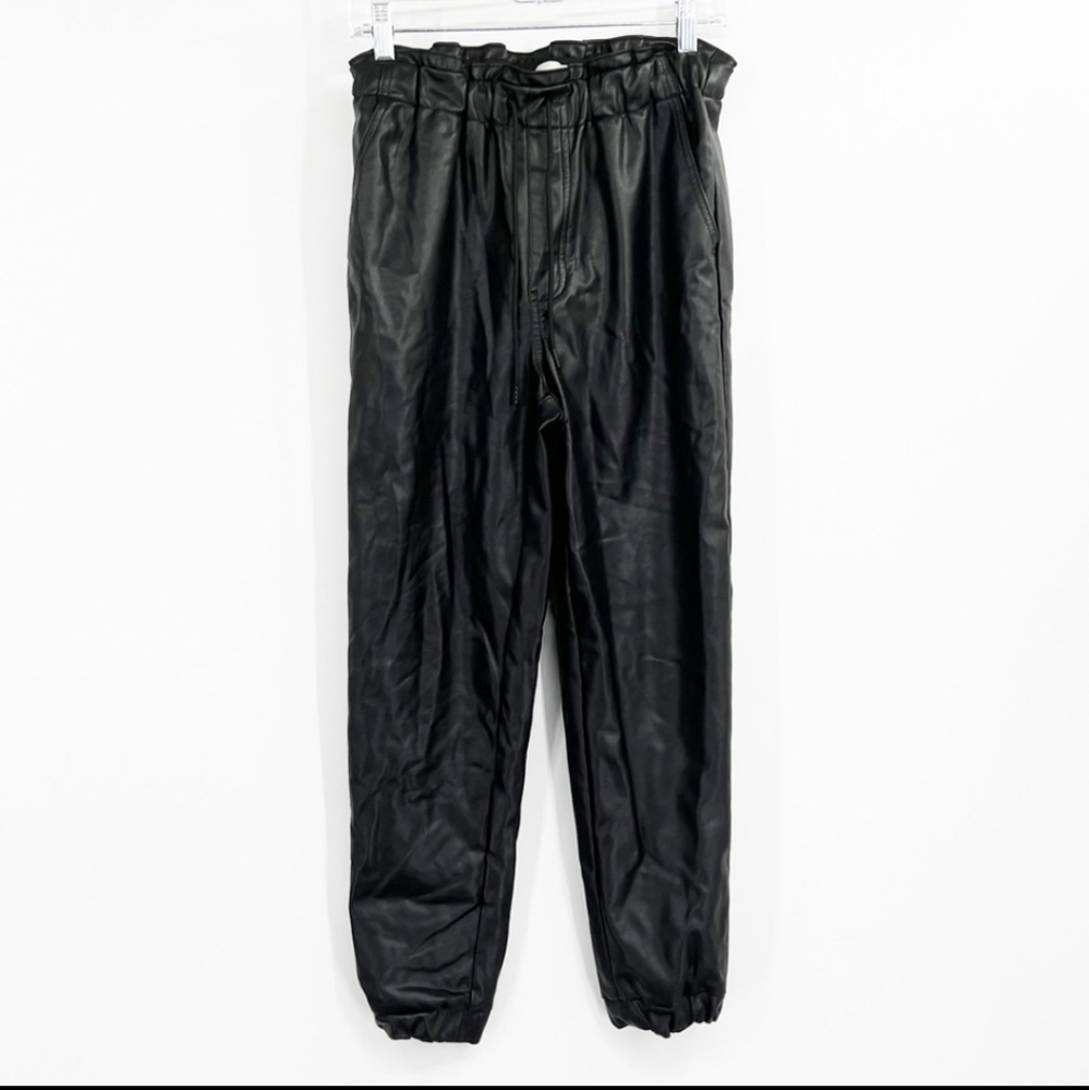 Abercrombie & Fitch Black Faux Leather High Rise Joggers Drawstring